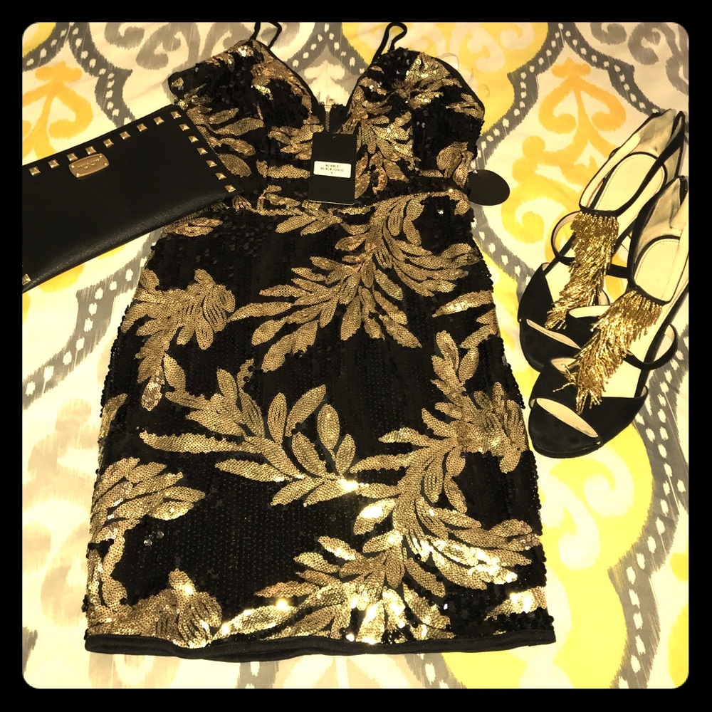 HotMiamiStyles Black and Gold sequins dress